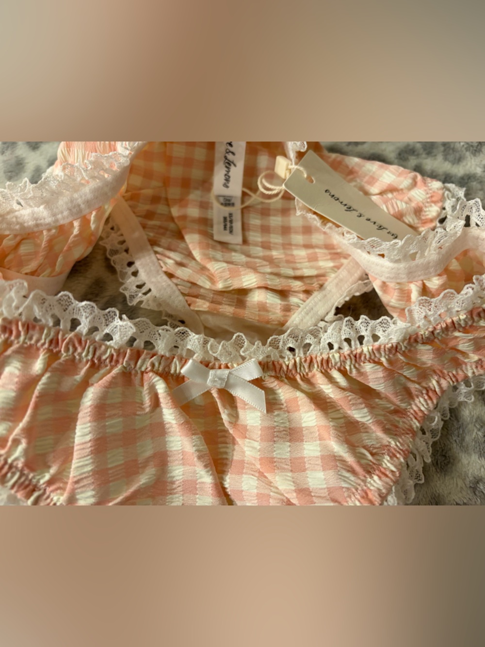 For Love & Lemons Petal Pink Gingham Cheeky Panty XS NWT - Picture 7 of 13